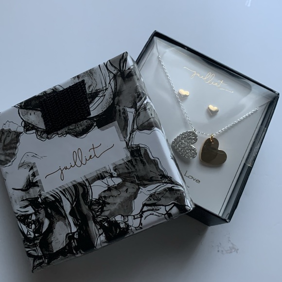 Juilliet "Love Reflects Love" Silver Plated Gold Tone Necklace and Earrings Set - Picture 9 of 11